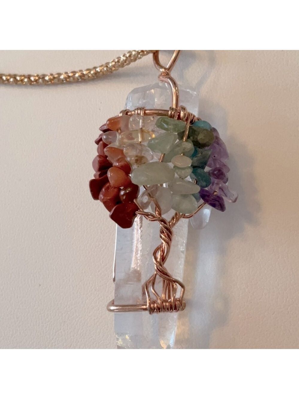 Chakra Tree of Life Necklace Amethyst Rose Quartz
